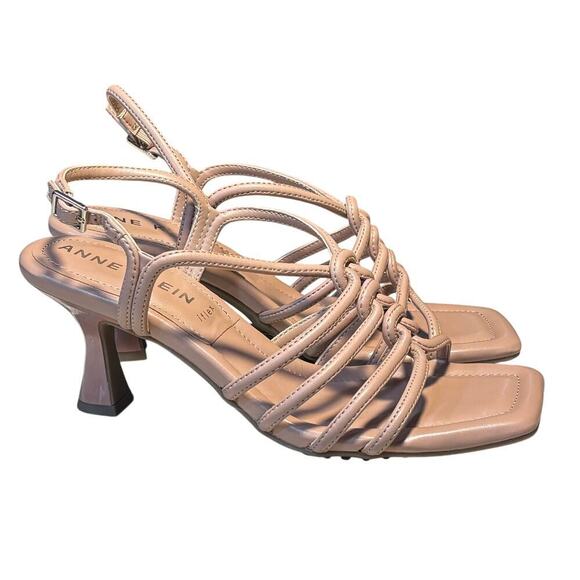 Anne Klein Tan Strappy Luxury Jupiter Open Square Toe Evening Heels Size 7M - Picture 2 of 7